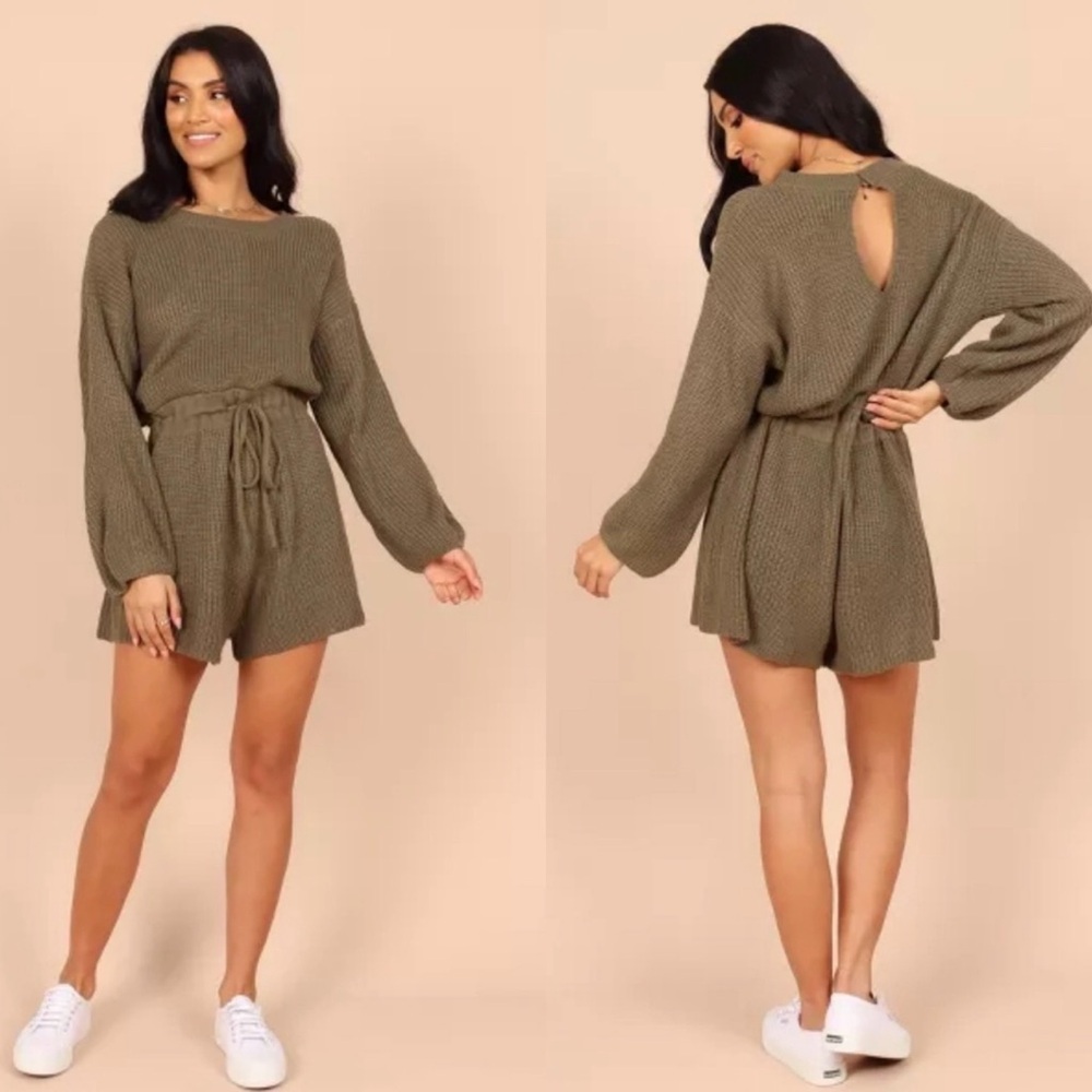 Petal and pup sweater romper olive green